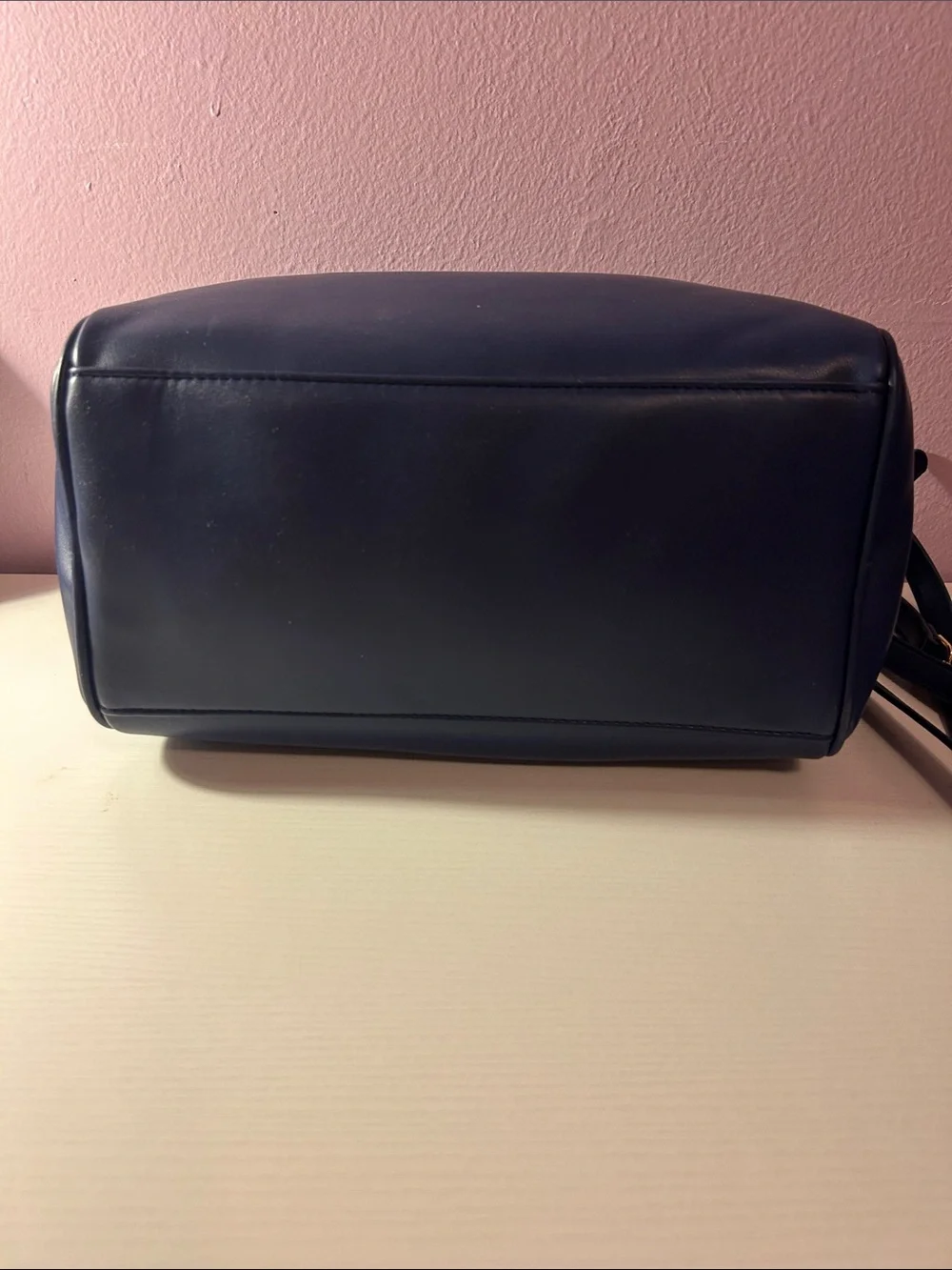 Navy PU Leather Top-Handle Satchel with Gold Hardware
